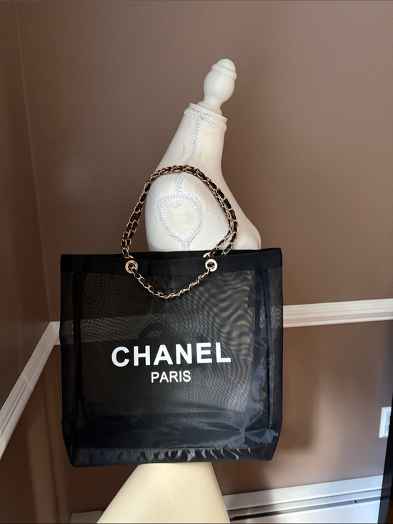 Source Unknown Handbags - Fashion Chanel- Source Unknown Black Mesh Tote with Gold Chain Handles
